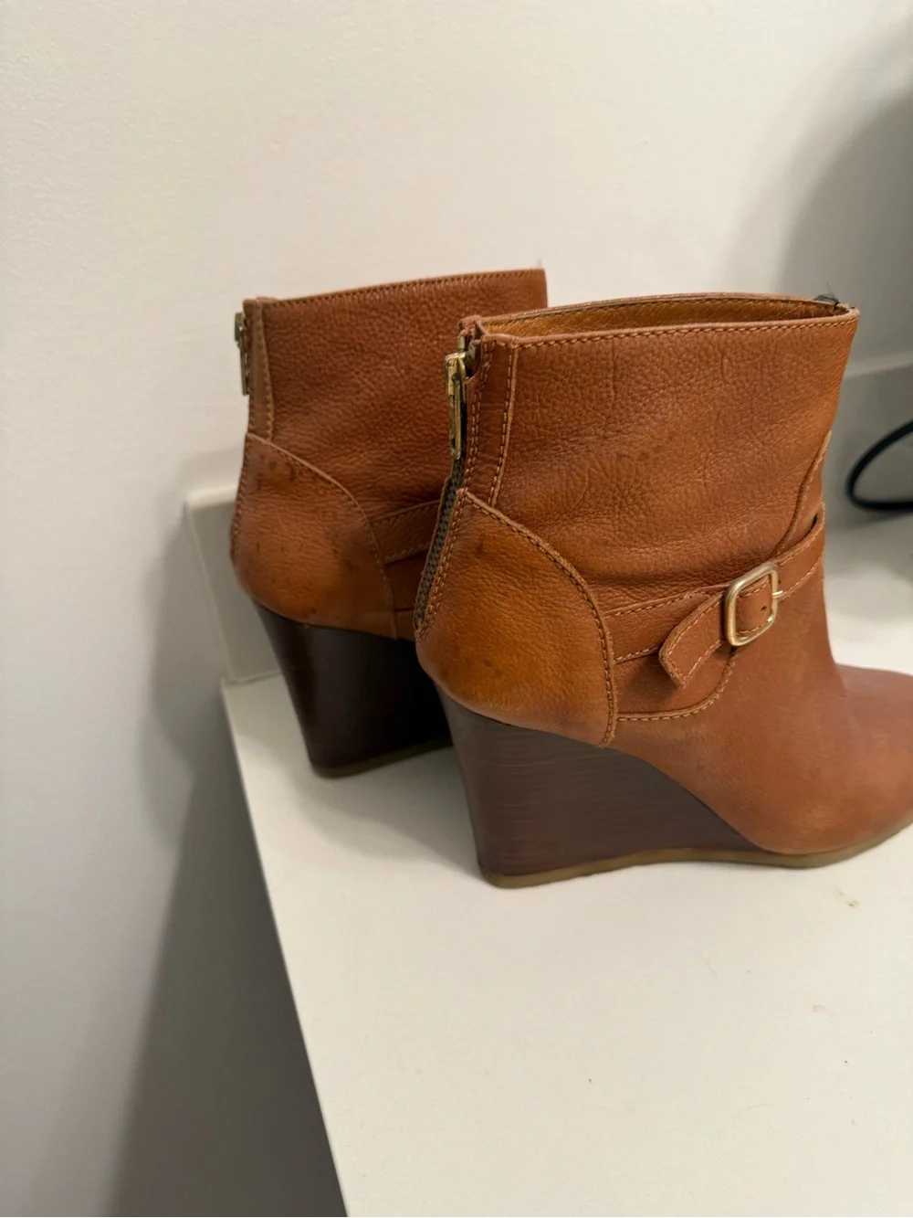 J.Crew Women's Tan Wedge Ankle Boot with Buckle